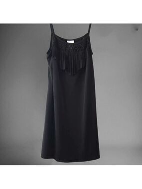 Dotti Fringe Black Slip Dress NWT Size S Y2K Western Mini Boho Grunge
